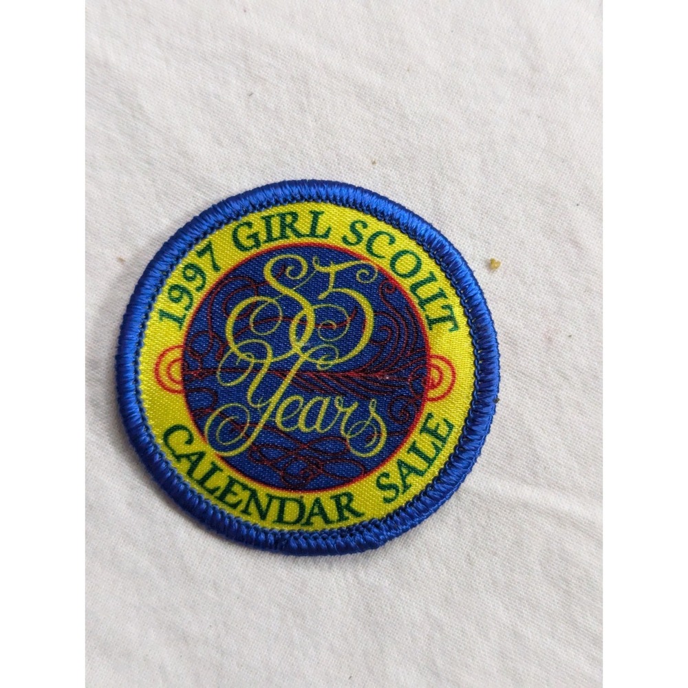Vintage 1997 Girl Scout Calendar SALE 85 years round embroidered edge patch